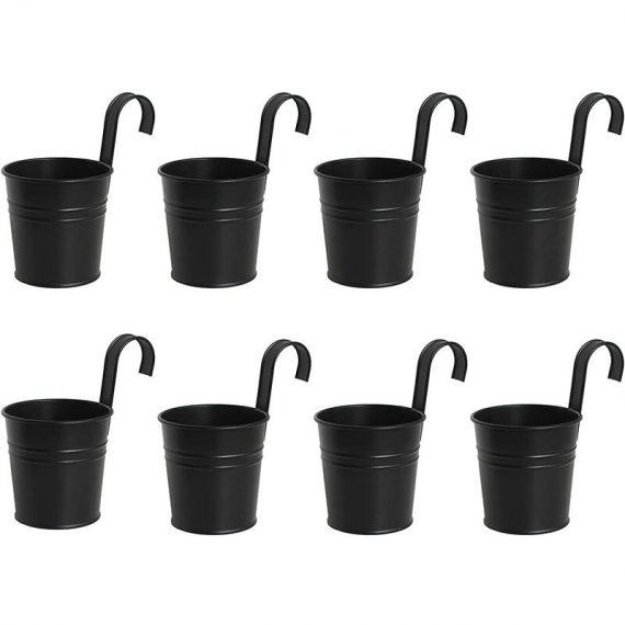 Lot de 8 pots de fleurs à suspendre en fer noir avec crochet amovible pour extérieur intérieur ou extérieur 6273997914474 Mano-JS-0508
