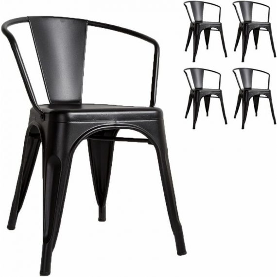 Lot de 4 chaises en métal Noir Style Industriel Factory en métal Noir Mat, Fauteuils industriels avec accoudoirs - Noir - Kosmi 3760301691198 3760301691198