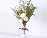 Tanabata - Petit Bouquet Fleurs Séchées Naturelles 43cm Branche Coton Blanc avec Craspedia Sechees Jaune et Feuilles D'eucalyptus Artificielles 5999673934635 TA66-89348_1