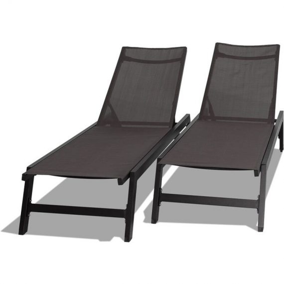 Nilo - Ensemble de 2 chaises longues de jardin en aluminium et textilène. Bains de soleil design avec dossier réglable en 5 positions. Gris anthracite 8051160935772 AT-SNLG-JD5030R
