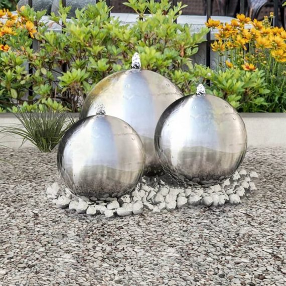 3 fontaines de jardin avec led en acier inoxydable de 30 cm 3 pcs Sphères de fontaine de jardin avec led Acier inoxydable 7436305619617 277506