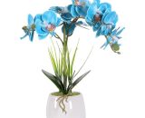 Almi - Fleur Artificiel Phalaenopsis à 2 Volets Orchidée en Pot Céramique Bonsaï Décoration Florale de la Maison pour Chambre. Bureau. Salon (Bleu) 5041869082047 AL66-56952_3