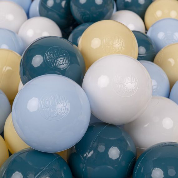 Kiddymoon - 50 Balles/7Cm Balles Colorées Plastique Pour Piscine Enfant Bébé Fabriqué En eu, Turquoise Foncé/Bleu Pastel/Jaune Pastel/Blanc 5905054804183 5905054804183