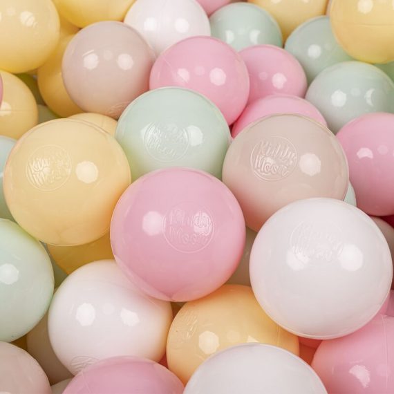 Kiddymoon - 50 Balles/7Cm Balles Colorées Plastique Pour Piscine Enfant Bébé Fabriqué En eu, Beige Pastel/Jaune Pastel/Blanc/Menthe/Rose Poudré 5905054804725 5905054804725