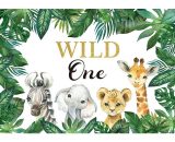 Wild One Birthday Happy Background Toile de fond pour photographie,thème jungle,éléphant,lion,bannière pour premier anniversaire d'enfant (image 9026928320533 GUAnLB-002953