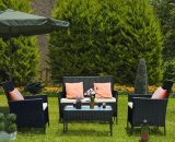 Bigzzia - Salon de jardin en imitation résine tressée, Ensemble de 4 meubles de jardin en rotin Noir 8710231377568 MANO-BHY1903002