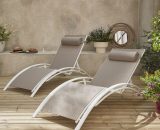 Alice's Garden - Duo de bains de soleil en aluminium et textilène Louisa Blanc / Taupe - Blanc 3760216538984 AFLOUNGEBNX2