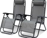 Lot de 2 fauteuils relax – Patrick – Textilène, pliables, multi-positions, gris - Gris 3760326990429 CAMPCHRX2AT