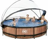 Exit Toys - EXIT Wood zwembad ø360x76cm met overkapping en filterpomp - bruin 8719874703505 30.32.12.10