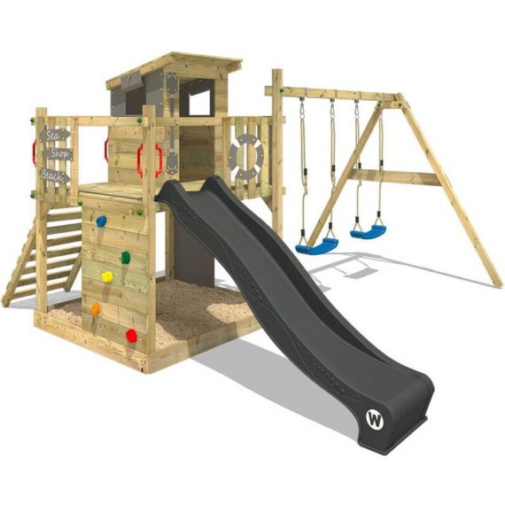 Wickey - Aire de jeux Portique bois Smart Camp avec balançoire et toboggan anthracite Cabane enfant exterieur avec bac à sable 4251511850462 814823