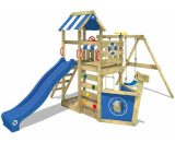 Wickey - Aire de jeux Portique bois SeaFlyer avec balançoire et toboggan bleu Cabane enfant exterieur avec bac à sable, échelle d'escalade & 4250533903736 503140
