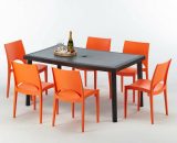 Grand Soleil - Table rectangulaire et 6 chaises Poly rotin colorées 150x90cm noir Enjoy | Paris orange 7640179382618 S7050SETA6PA