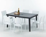 Grand Soleil - Table rectangulaire et 6 chaises Poly rotin colorées 150x90cm noir Enjoy | Paris Blanc 7640179382632 S7050SETA6PB