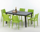 Grand Soleil - Table rectangulaire et 6 chaises Poly rotin colorées 150x90cm noir Enjoy | Paris Vert 7640179382601 S7050SETA6PVM