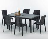 Table rectangulaire et 6 chaises Poly rotin colorées 150x90cm noir Enjoy | Bistrot Anthracite noir 7640179382588 S7050SETA6SBIY