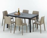 Table rectangulaire et 6 chaises Poly rotin colorées 150x90cm noir Enjoy | Rome Beige Juta 7640179382717 S7050SETA6RJ