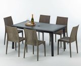 Table rectangulaire et 6 chaises Poly rotin colorées 150x90cm noir Enjoy | Bistrot Marron Moka 7640179382779 S7050SETA6SBIMK