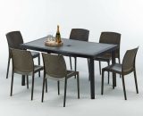 Table rectangulaire et 6 chaises Poly rotin colorées 150x90cm noir Enjoy | Boheme Marron Moka 7640179382748 S7050SETA6SBMK