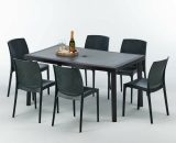 Table rectangulaire et 6 chaises Poly rotin colorées 150x90cm noir Enjoy | Boheme Anthracite noir 7640179382731 S7050SETA6SBY