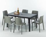 Grand Soleil - Table rectangulaire et 6 chaises Poly rotin colorées 150x90cm noir Enjoy | Rome gris 7640179382687 S7050SETA6RGP