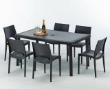 Table rectangulaire et 6 chaises Poly rotin colorées 150x90cm noir Enjoy | Paris Noir anthracite 7640179382595 S7050SETA6PY