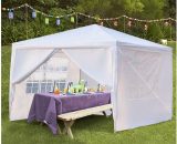 Grosmonde - Tente étanche 3 x 3 m domestique portable de quatre parois avec tubes en spirale , pavillon de jardin , Blanc  GM2-G26000271