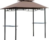 Pavillon abri tonnelle de jardin pour barbecue double toit 2 tablettes incluses tissu polyester acier 2,45 x 1,48 x 2,55 m chocolat - Marron 3662970003787 01-0272