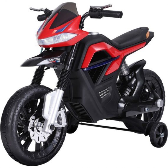 Moto électrique pour enfants 25 w 6 v 3 Km/h effets lumineux et sonores roulettes amovibles rouge - Rouge 3662970048337 370-068RD
