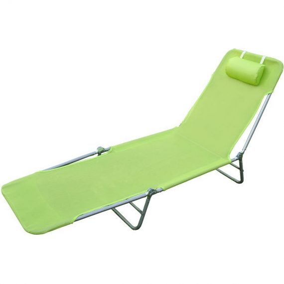 Chaise longue pliante bain de soleil inclinable transat textilène lit jardin plage 182L x 56l x 24,5H cm vert - Vert 3662970003176 01-0335