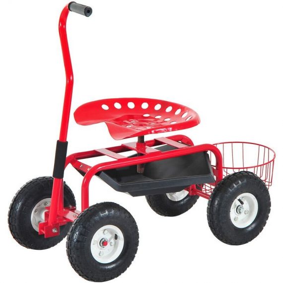 2 en 1 tabouret pivotant chariot mobile de jardin charge max. 150 Kg rouge et noir - Rouge 3662970012284 845-029