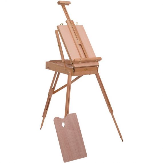 Chevalet d'artiste sur pieds pliable mallette de peinture chevalet avec rangement hauteur réglable bois de hêtre clair - Marron - Homcom 3662970065754 914-001