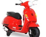 Scooter moto électrique enfants 6 v dim. 102L x 51l x 76H cm musique MP3 port usb klaxon phare feu ar rouge Vespa - Rouge 3662970041802 370-056RD
