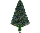 Sapin de Noël artificiel lumineux fibre optique multicolore + support pied ø 60 x 120H cm 130 branches étoile sommet brillante vert - Vert 3662970040522 02-0349