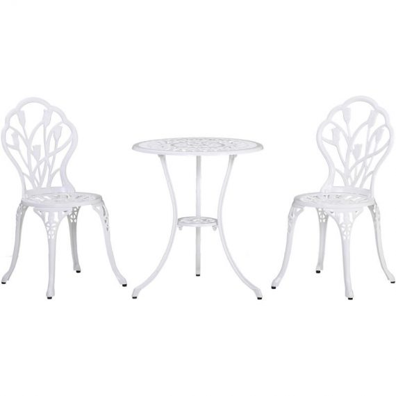 Ensemble salon de jardin 2 places 2 chaises + table ronde fonte d'aluminium imitation fer forgé blanc - Blanc 3662970080139 84B-500WT