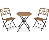 Ensemble bistro de jardin 3 pièces pliantes style cosy 2 chaises + table résine tressée beige acier époxy noir 3662970078020 863-054