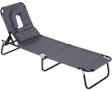Outsunny - Transat de jardin chaise longue pliante bain de soleil pour lecture gris - Gris 3662970066973 84B-177