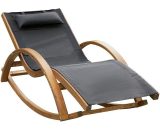 Outsunny - Chaise longue fauteuil berçant à bascule transat bain de soleil rocking chair en bois charge 120 Kg gris 3662970006320 840-015GY