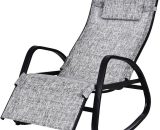 Outsunny - Fauteuil à bascule dossier inclinable réglable chaise longue pliable dim. 90L x 64l x 108H cm métal époxy noir textilène gris chiné - Gris 3662970063675 84A-121