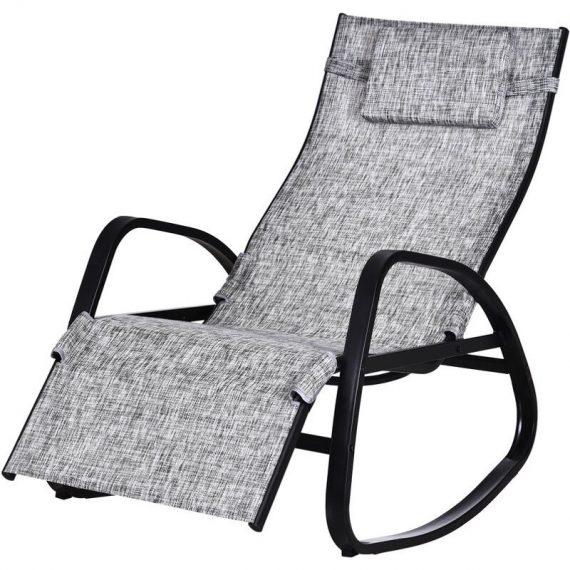 Outsunny - Fauteuil à bascule dossier inclinable réglable chaise longue pliable dim. 90L x 64l x 108H cm métal époxy noir textilène gris chiné - Gris 3662970063675 84A-121
