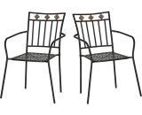 Lot de 2 chaises de jardin métal époxy style fer forgé avec mosaïque - accoudoirs - noir 3662970107287 84B-980