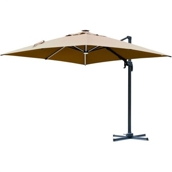 Outsunny - Parasol déporté carré parasol led inclinable pivotant 360° manivelle piètement acier dim. 3L x 3l x 2,66H m beige - Beige 3662970079171 84D-111