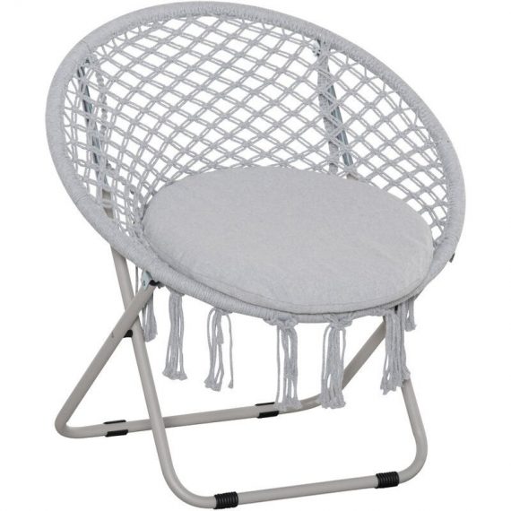 Outsunny - Loveuse fauteuil rond de jardin fauteuil lune papasan pliable grand confort macramé coton polyester gris - Gris 3662970103579 84B-603V01LG