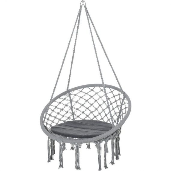 Outsunny - Chaise suspendue chaise hamac de voyage portable ø 80 x 42H m macramé coton polyester gris 3662970103616 84A-194V01GY