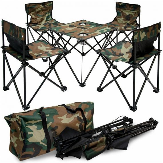 AMANKA Table de Camping + 4 Chaises + Sac de Transport 60x22x24cm | pliant léger petit portable | pour pique-nique festival grillade randonnée pêche 4057216013825 15995