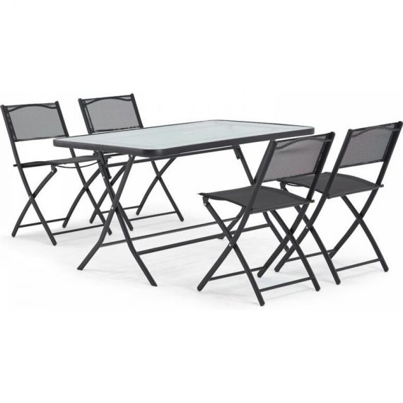 Table de jardin et 4 chaises pliantes en acier et verre noir - Noir 3663095009708 103075