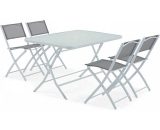 Table de jardin et 4 chaises pliantes en acier et verre gris - Gris 3663095025418 104721