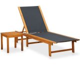 Chaise longue avec table Bois d'acacia solide et textilène - Brun - Vidaxl 8718475961895 8718475961895
