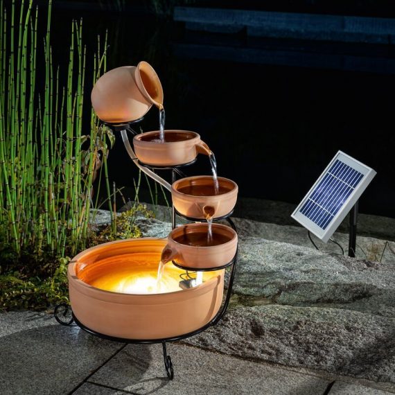 Fontaine solaire cascade avec batterie + LED fontaine solaire fontaine de jardin esotec 101304 4260057867889 101304