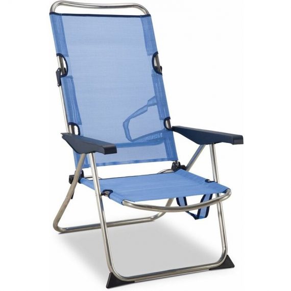 Solenny - Chaise de Plage Lit Pliable 4 Positions Bleu avec Accourdoirs 8434826100118 8434826100118