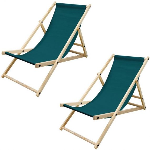 2x Chaise longue jardin pliante bain de soleil plage chilienne vert foncé 120 kg 4064649061811 490002826